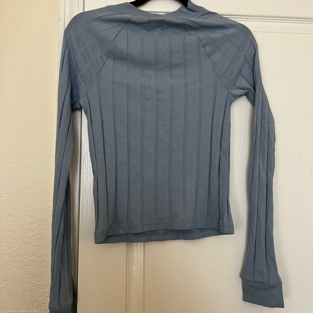 BDG Slate Blue Ribbed Long Sleeve Top